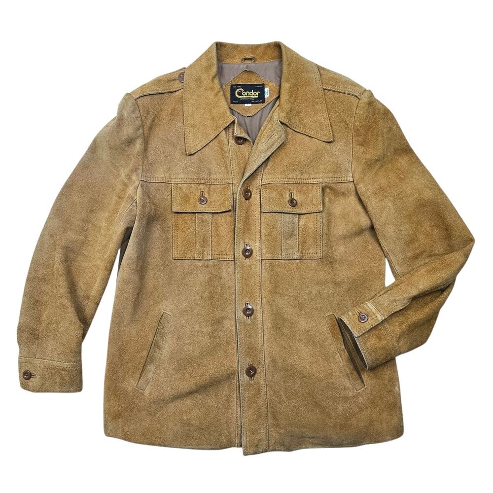 CONDOR INTERNATIONAL Leather Jacket Men's 42 VTG 70s Suede Field Coat Safari